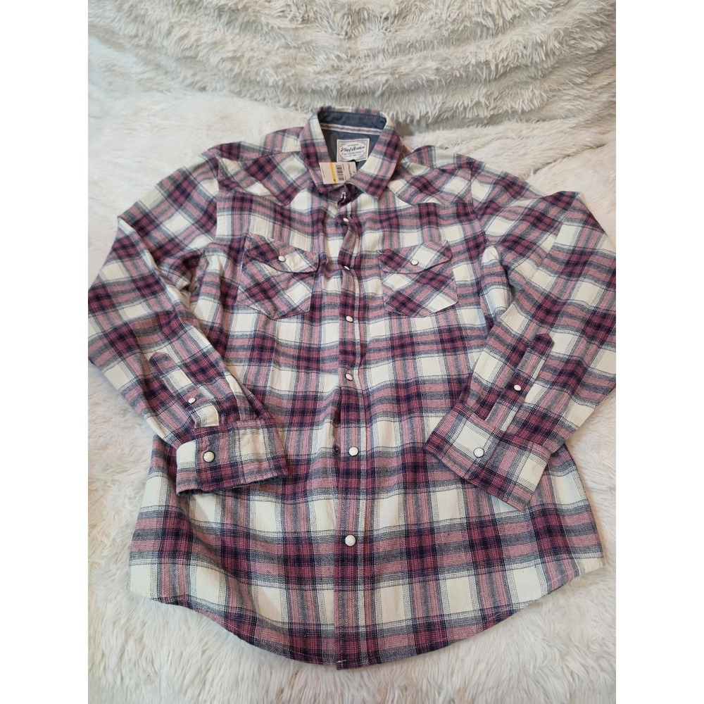 NWT Flag & Anthem Plaid Pearl Snap Long Sleeve Western Shirt - Red/Navy/White M